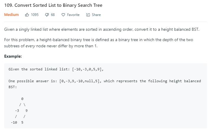 leetcode-109-Convert-Sorted-List-to-Binary-Search-Tree