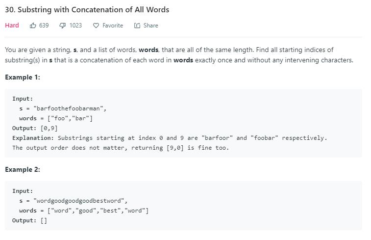 leetCode-30-Substring-with-Concatenation-of-All-Words